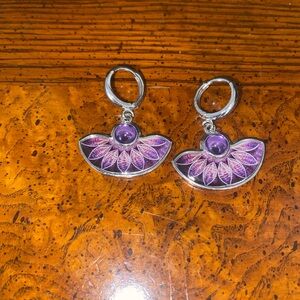 Elegant Tanzanite Purple Cloisonne Enamel Silver Earrings
